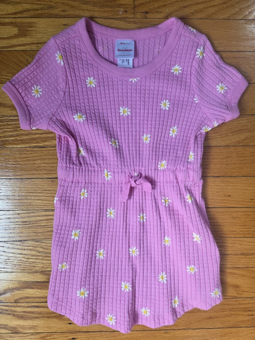 Hanna Andersson Ribbed Puckered Dress With Pockets Mini Flower On Fuchsia- 2T